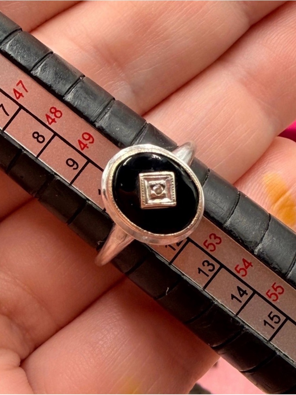 Antique Onyx & Diamond 10k White Gold Ring